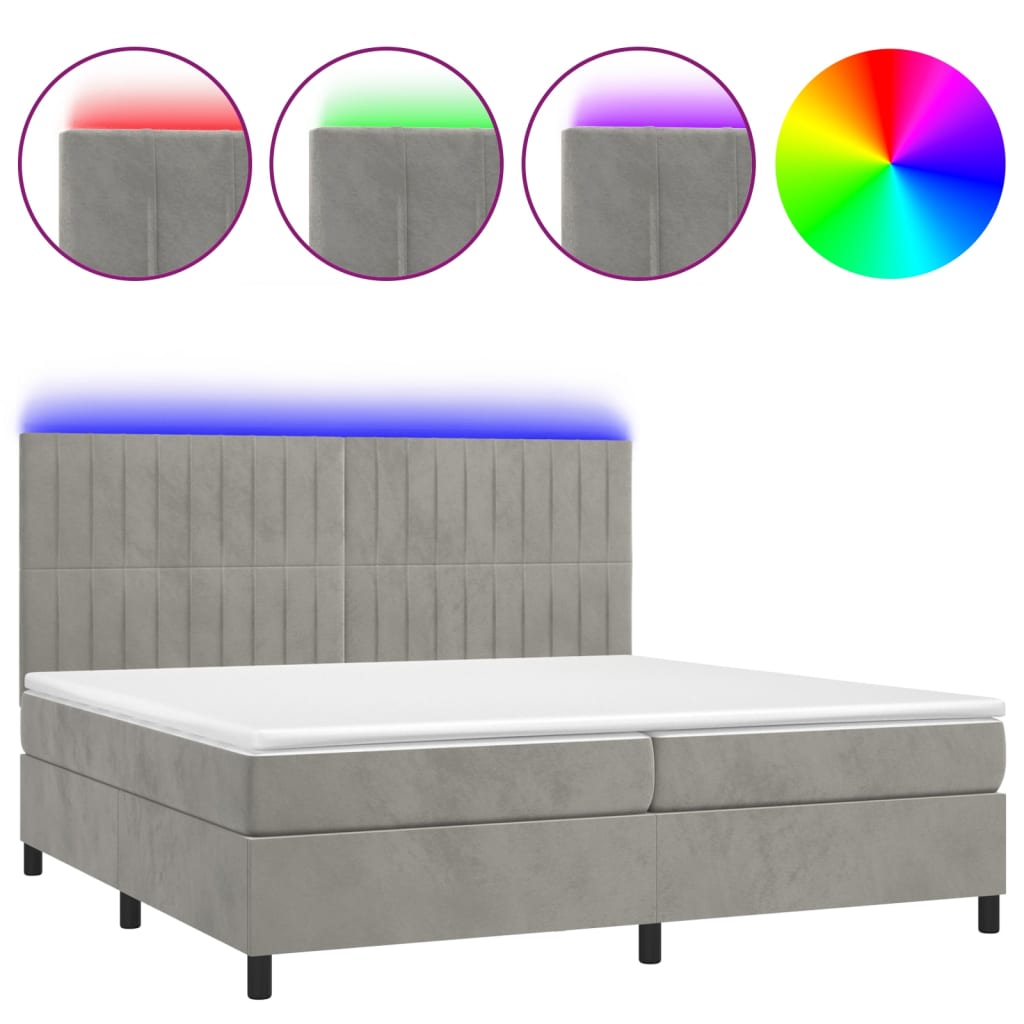 Sommier à lattes de lit matelas et LED Gris clair 200x200 cm