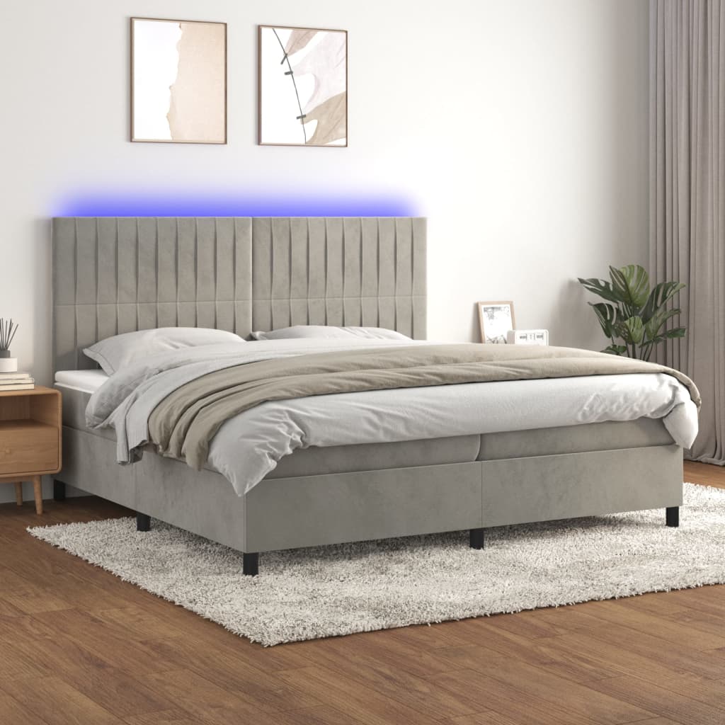 Sommier à lattes de lit matelas et LED Gris clair 200x200 cm