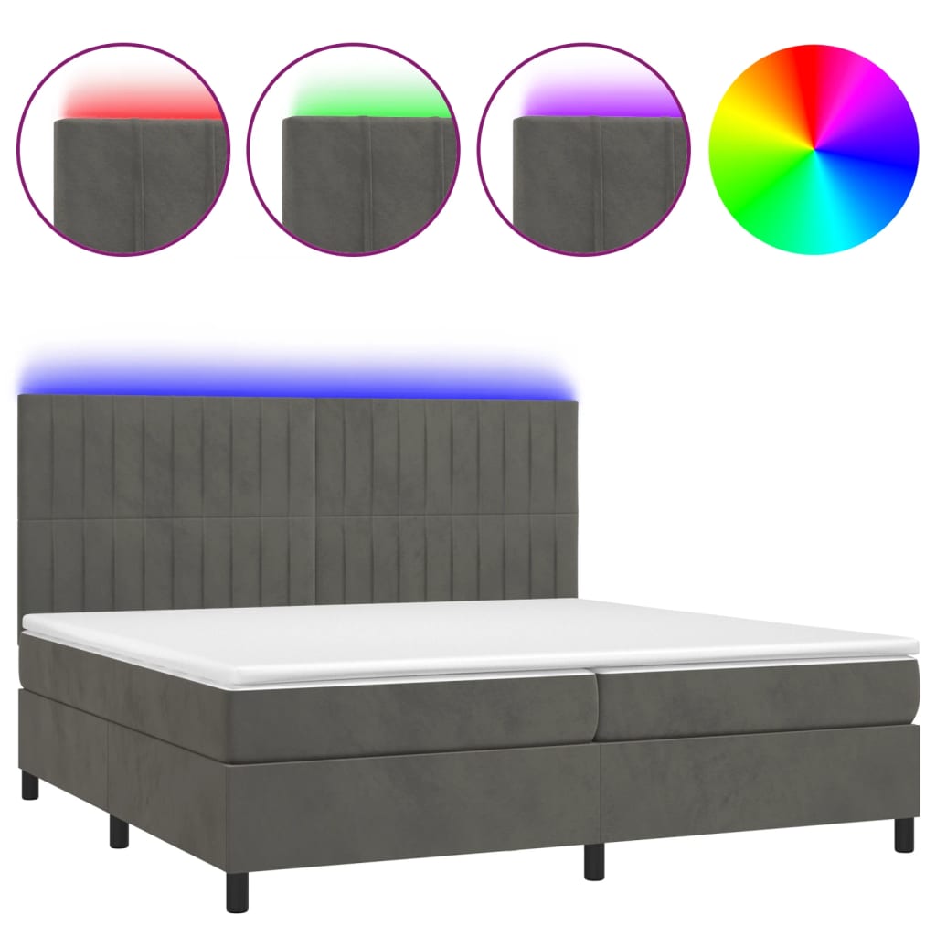 Sommier à lattes de lit matelas et LED Gris foncé 200x200 cm