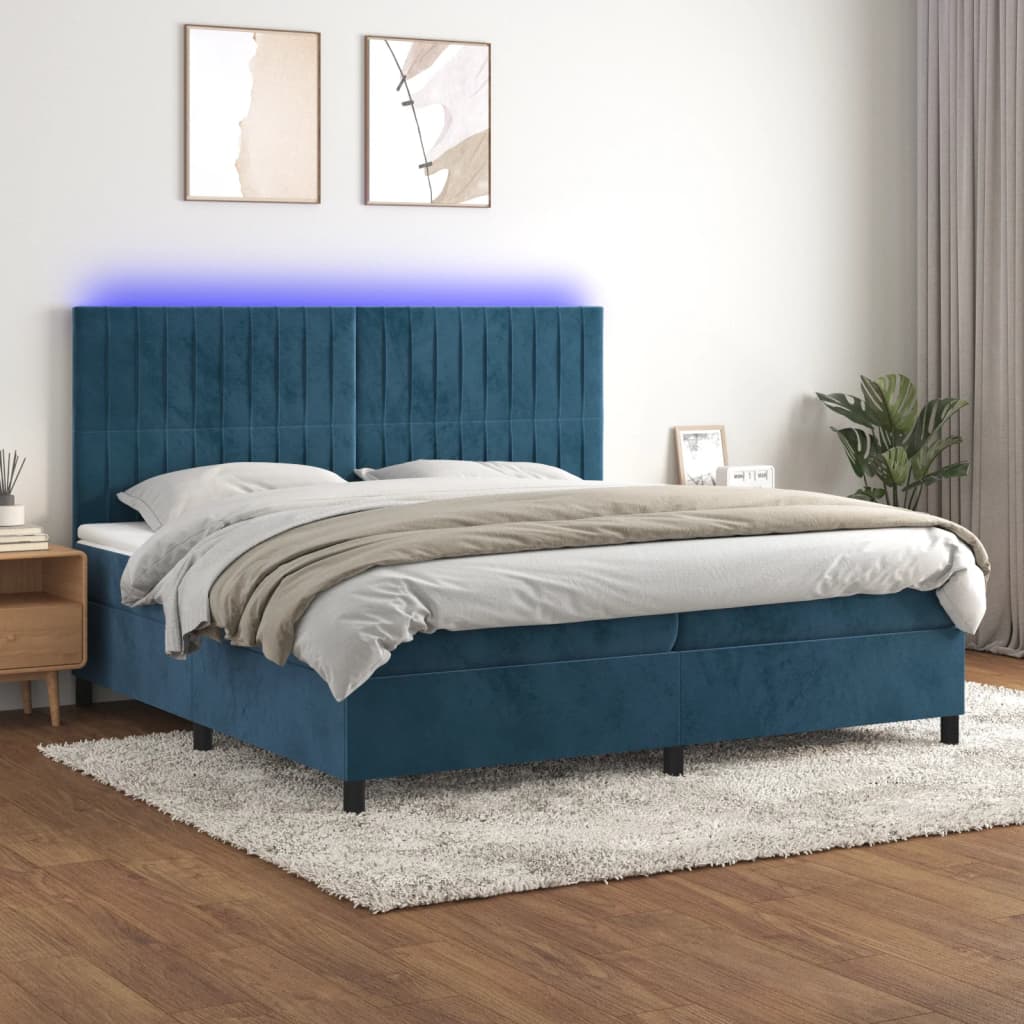 Sommier à lattes de lit matelas et LED Bleu foncé 200x200 cm