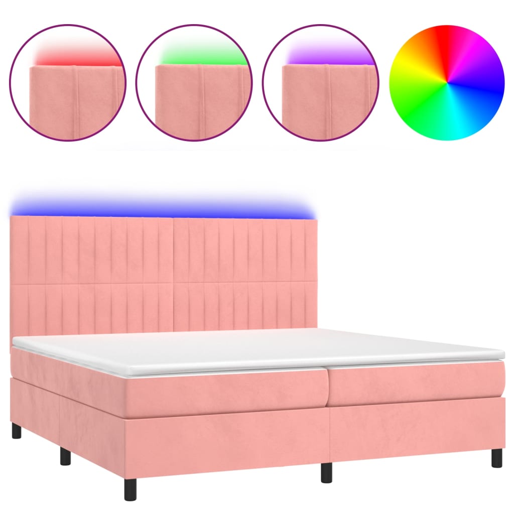 Sommier à lattes de lit matelas et LED Rose 200x200 cm Velours