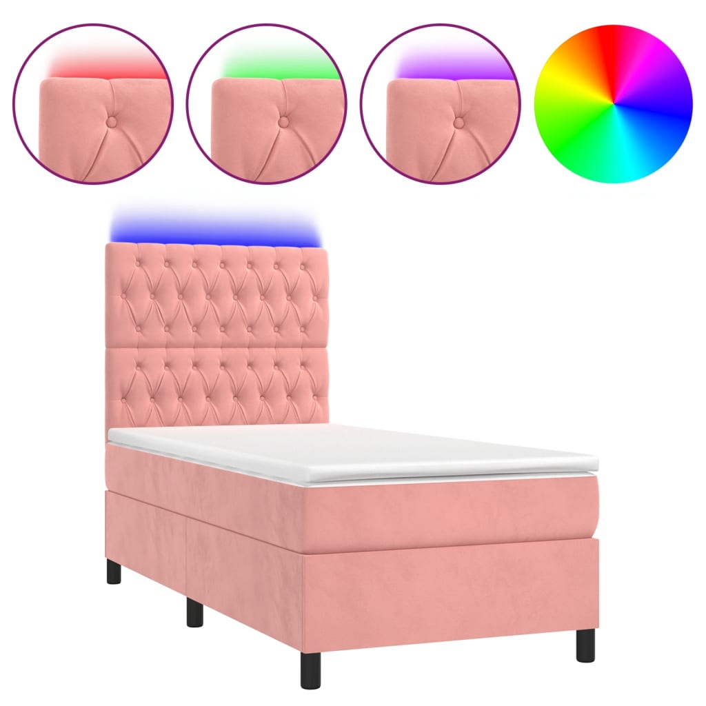 Sommier à lattes de lit matelas et LED Rose 80x200 cm Velours