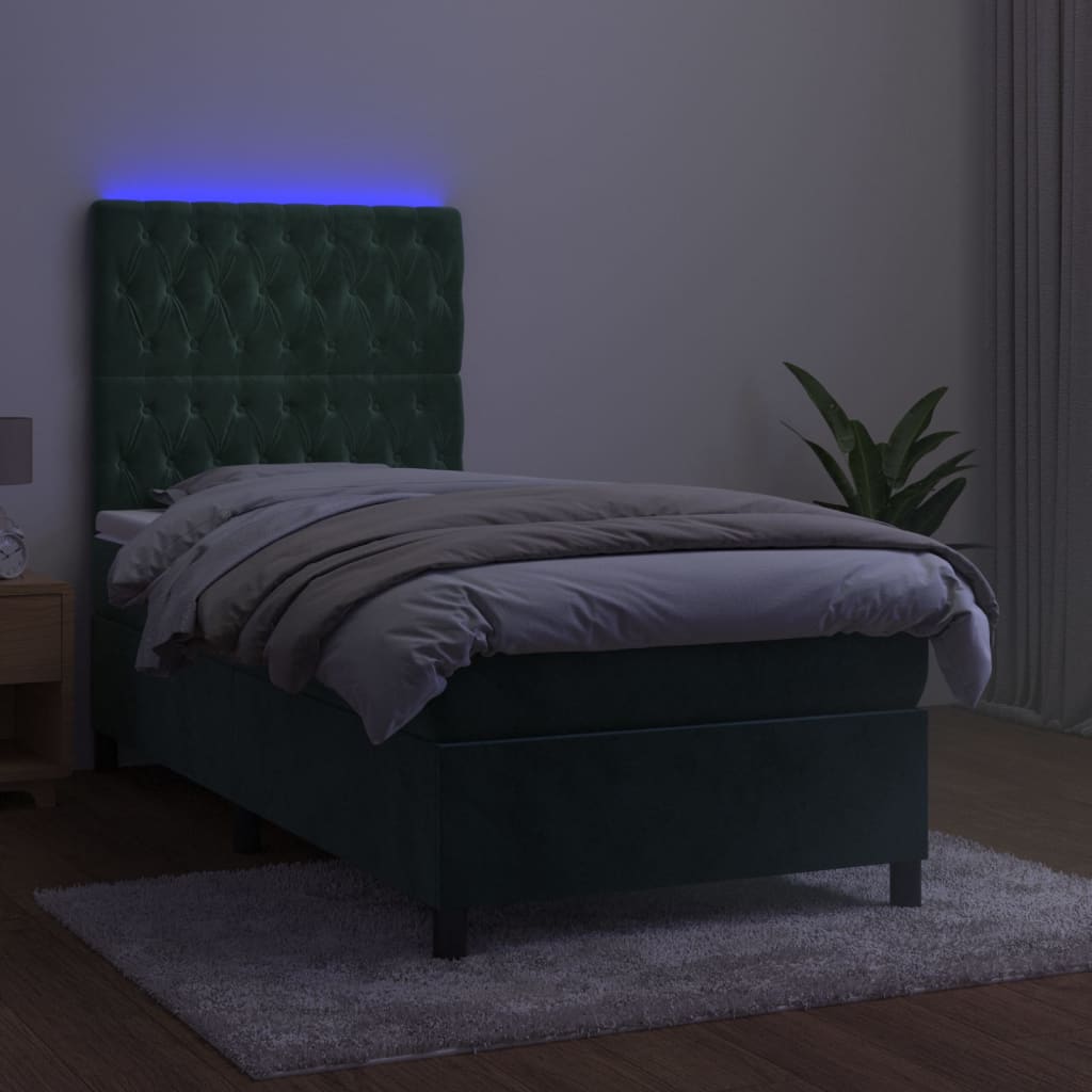 Sommier à lattes de lit et matelas et LED Vert foncé 90x200 cm