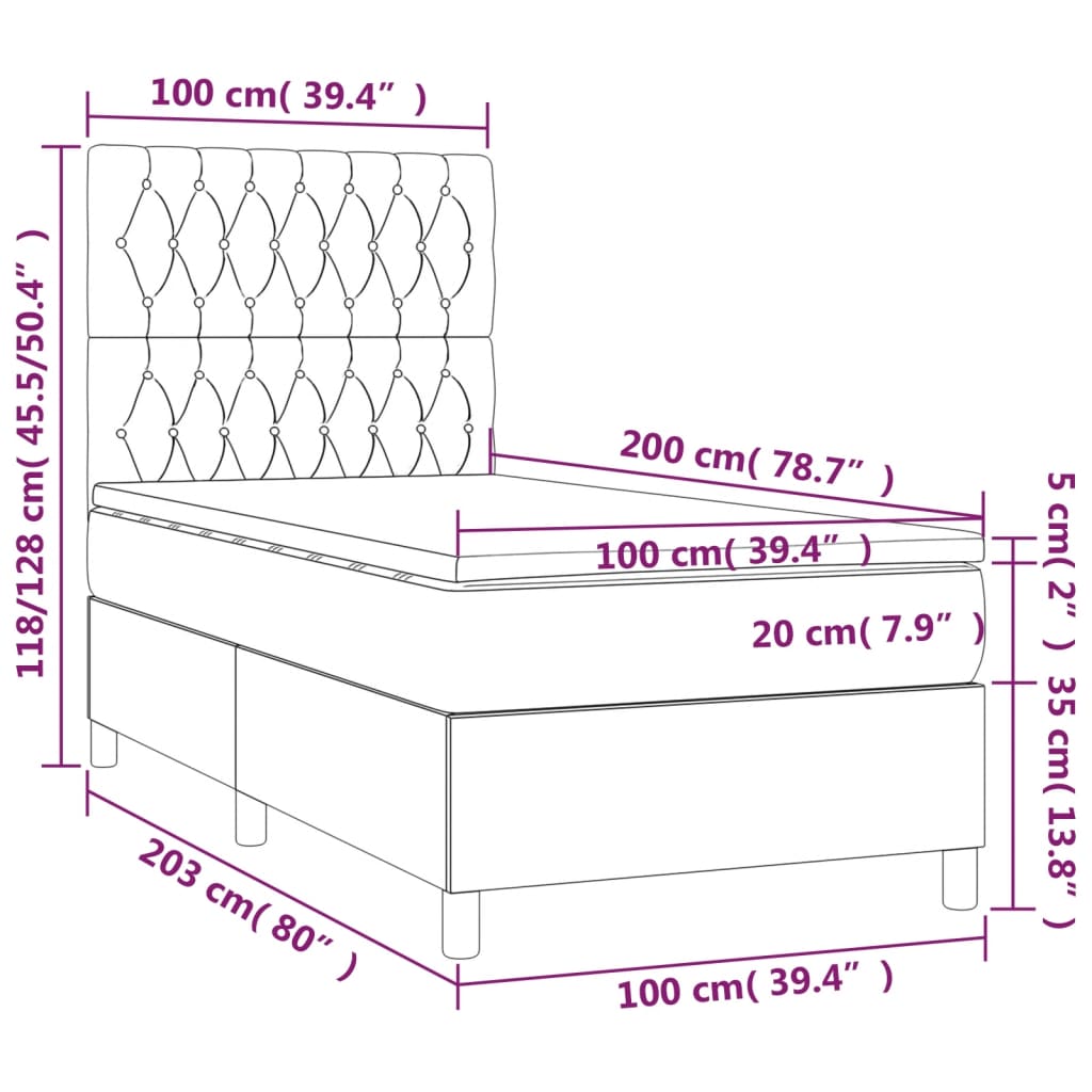 Sommier à lattes de lit matelas et LED Noir 100x200 cm Velours