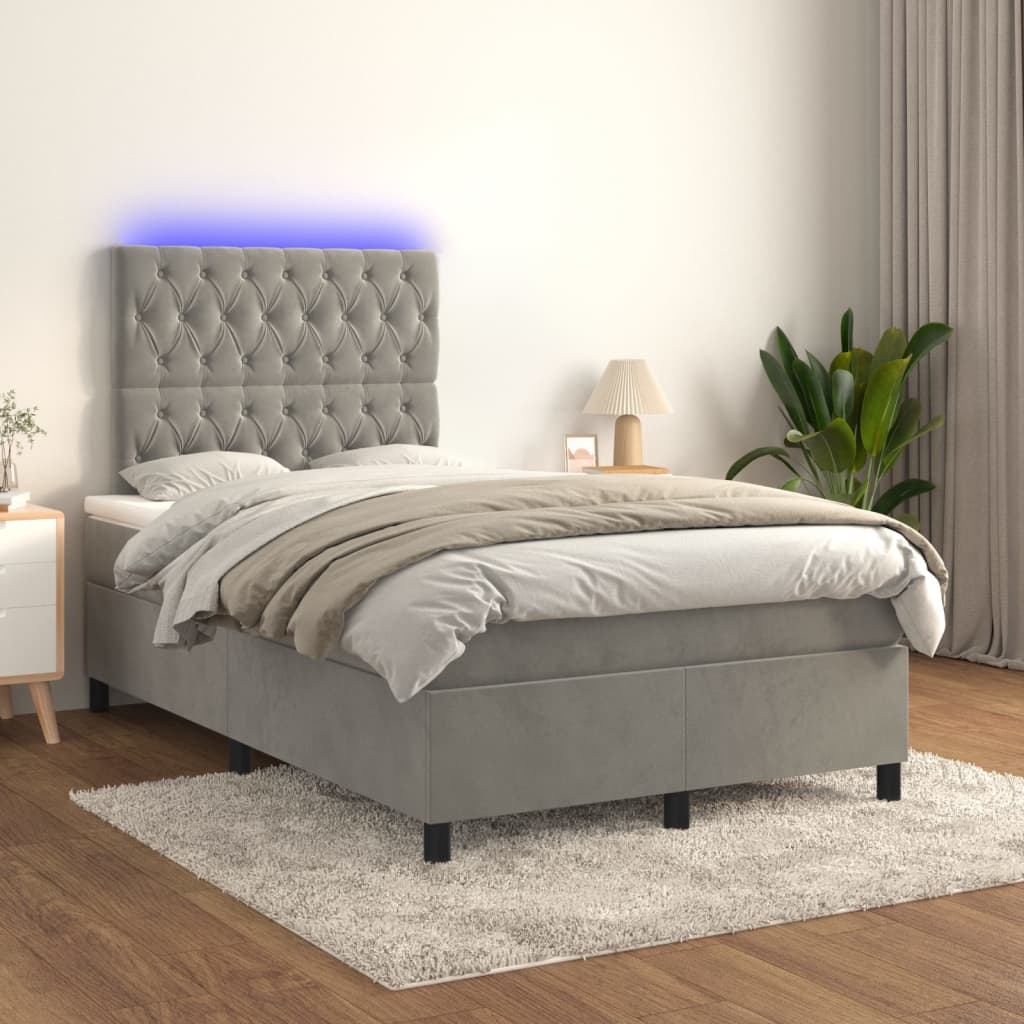 Sommier à lattes de lit matelas et LED Gris clair 120x200 cm