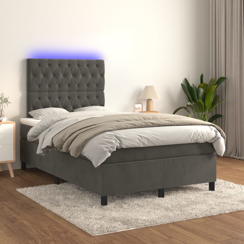 Sommier à lattes de lit matelas et LED Gris foncé 120x200 cm