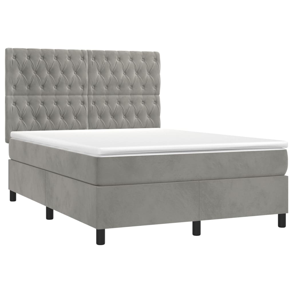 Sommier à lattes de lit matelas et LED Gris clair 140x190 cm