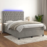 Sommier à lattes de lit matelas et LED Gris clair 140x190 cm