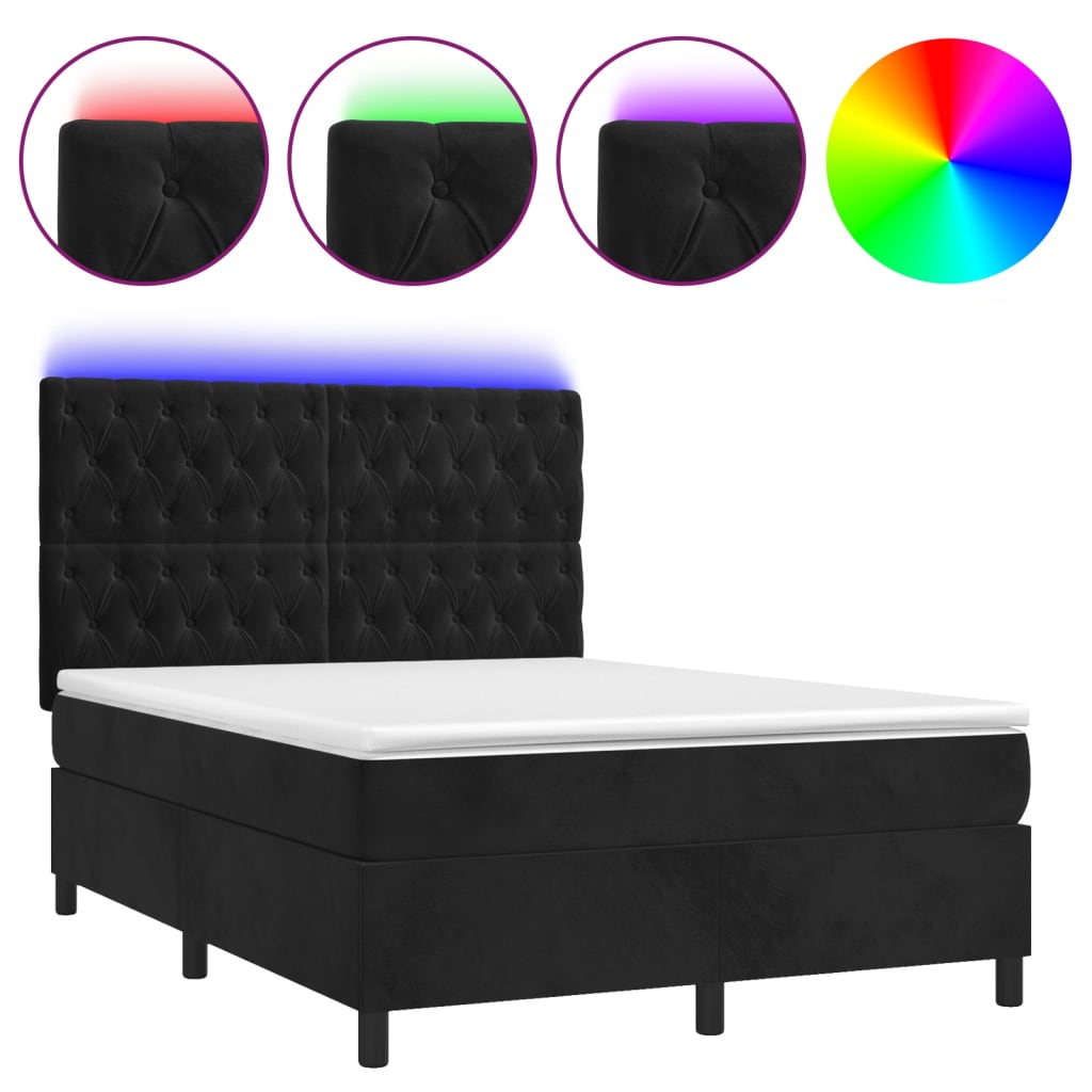 Sommier à lattes de lit matelas et LED Noir 140x190 cm Velours