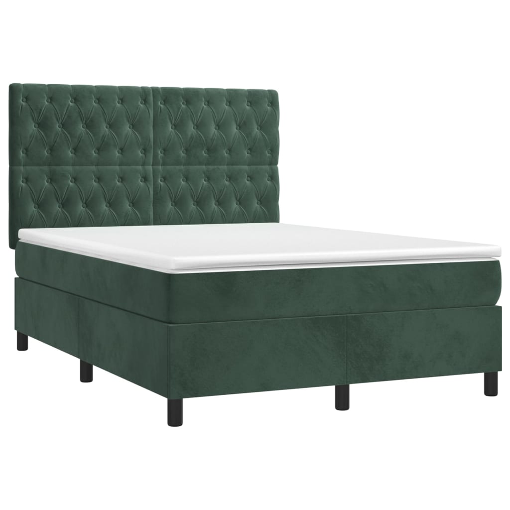 Sommier à lattes de lit matelas et LED Vert foncé 140x190 cm