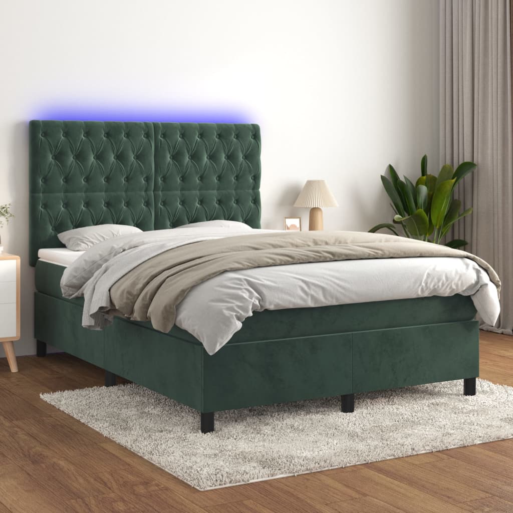 Sommier à lattes de lit matelas et LED Vert foncé 140x190 cm