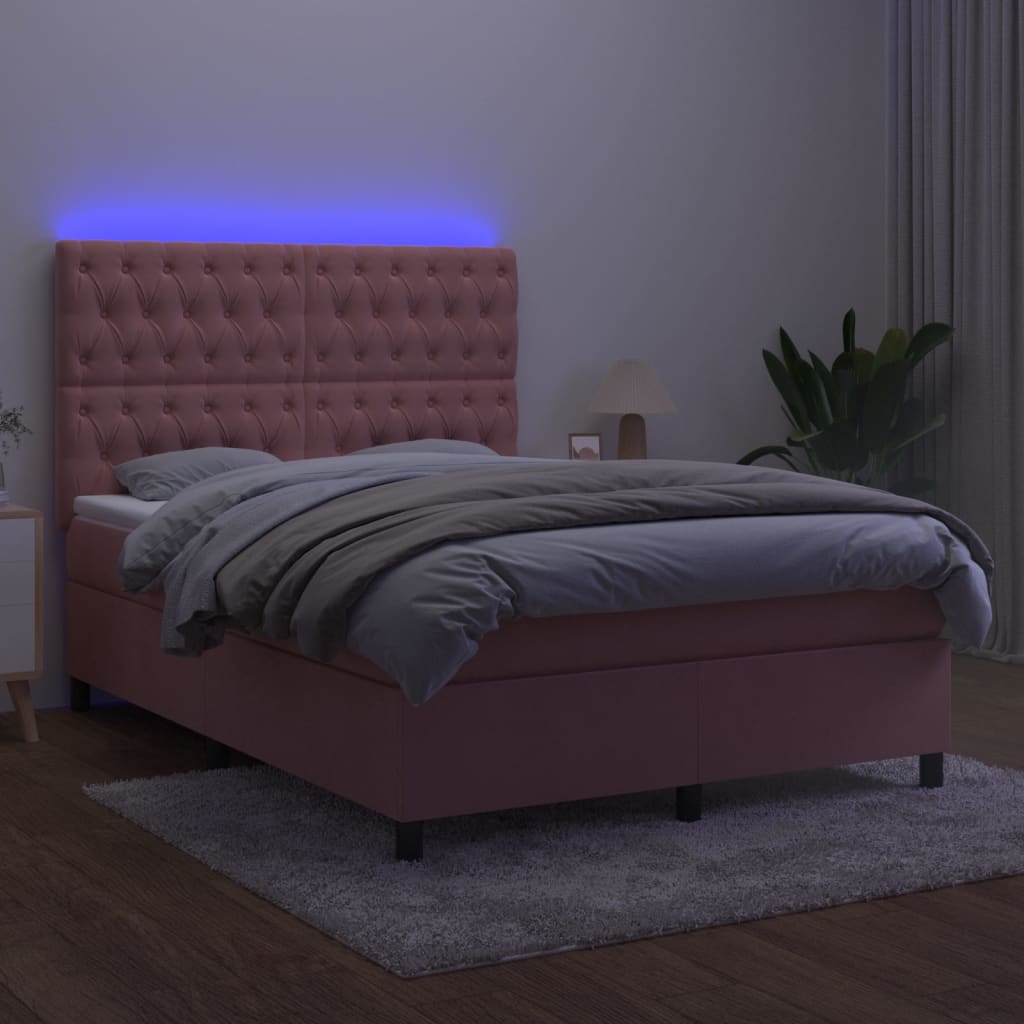 Sommier à lattes de lit matelas et LED Rose 140x190 cm Velours