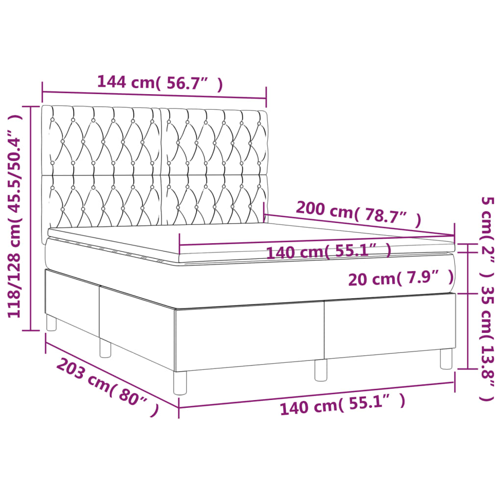 Sommier à lattes de lit matelas et LED Gris foncé 140x200 cm