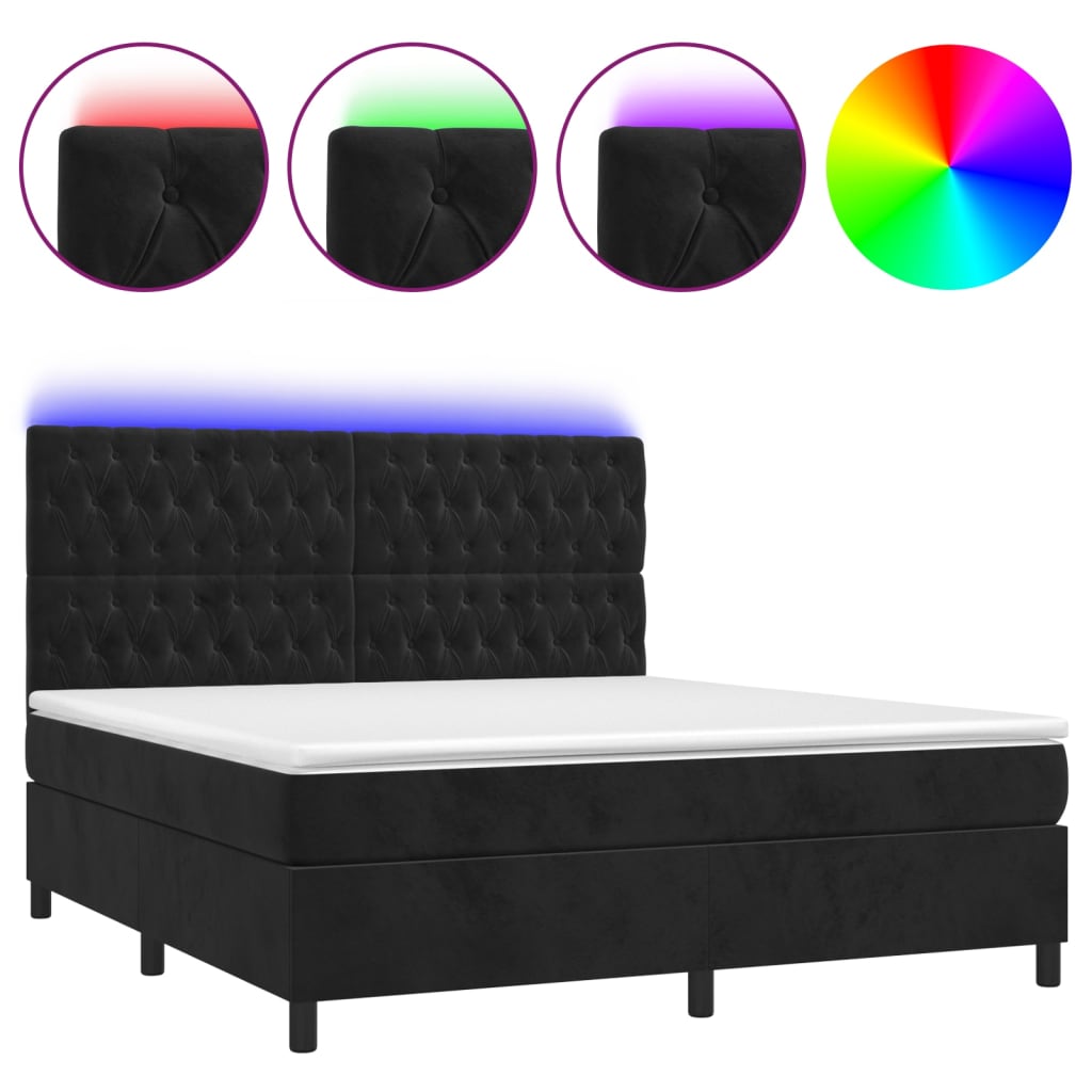 Sommier à lattes de lit matelas et LED Noir 160x200 cm Velours