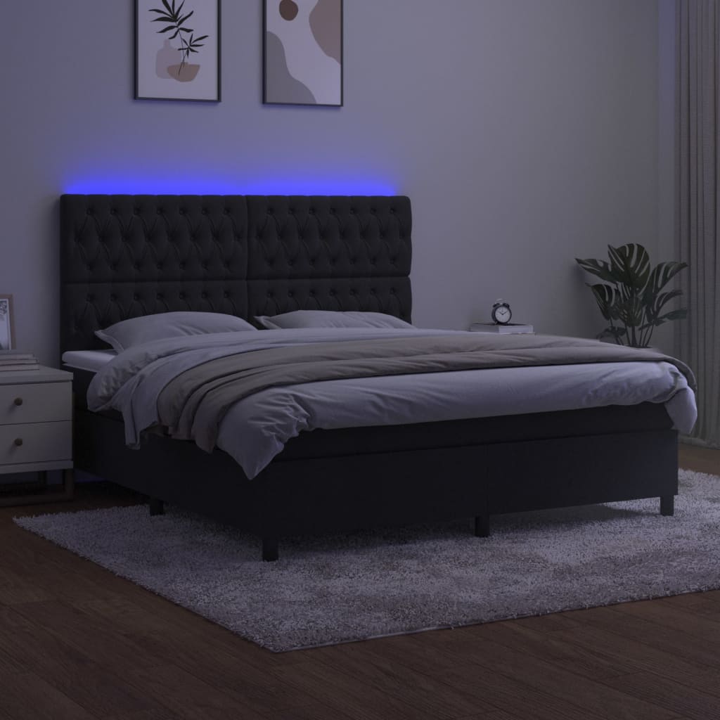 Sommier à lattes de lit matelas et LED Noir 160x200 cm Velours