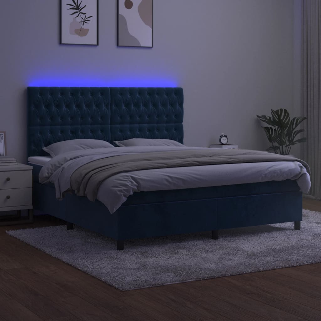 Sommier à lattes de lit matelas et LED Bleu foncé 160x200 cm