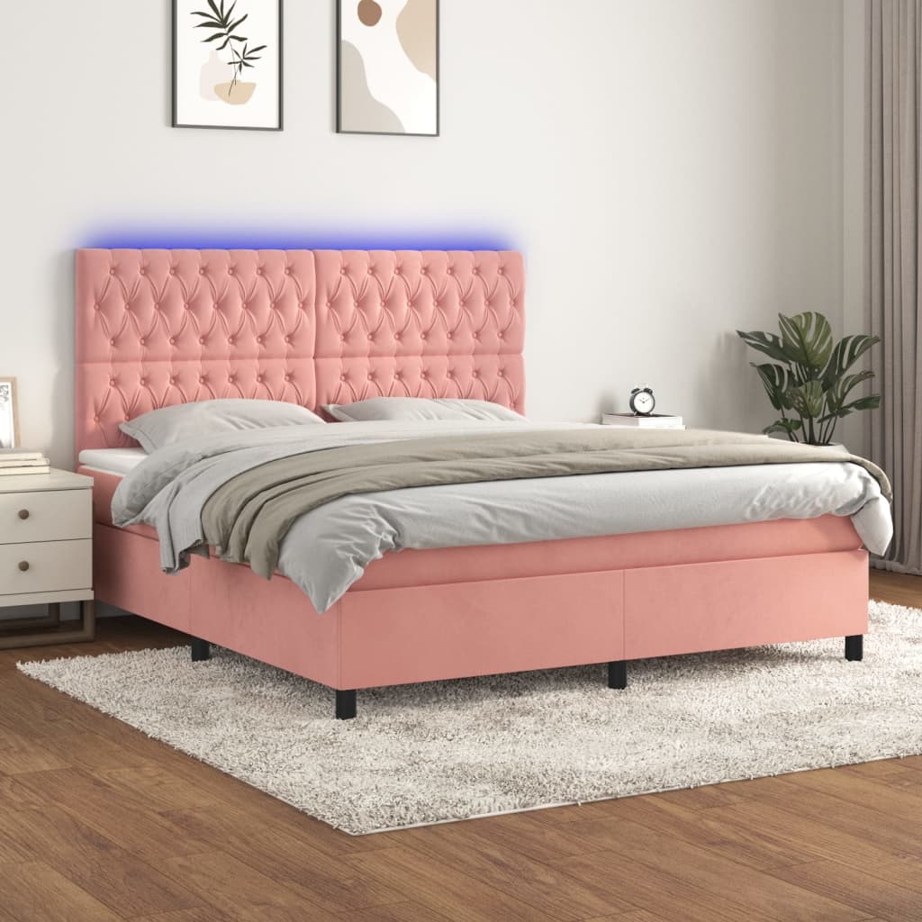 Sommier à lattes de lit matelas et LED Rose 160x200 cm Velours