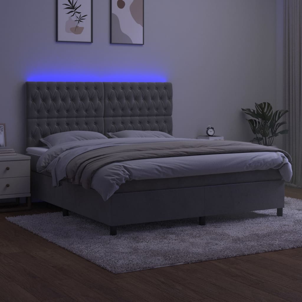 Sommier à lattes de lit matelas et LED Gris clair 180x200 cm