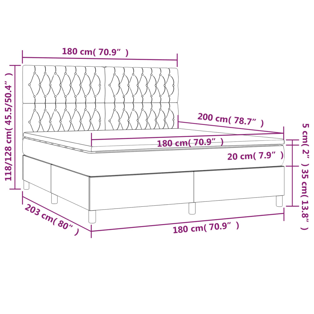 Sommier à lattes de lit matelas et LED Gris clair 180x200 cm