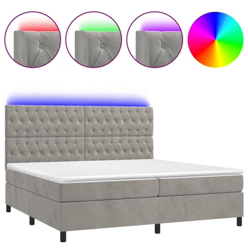 Sommier à lattes de lit matelas et LED Gris clair 200x200 cm