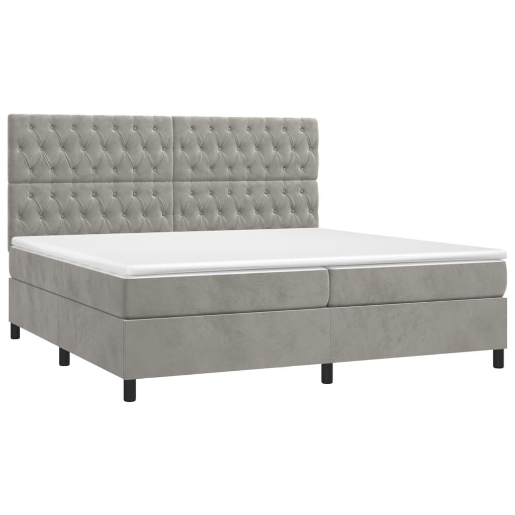 Sommier à lattes de lit matelas et LED Gris clair 200x200 cm