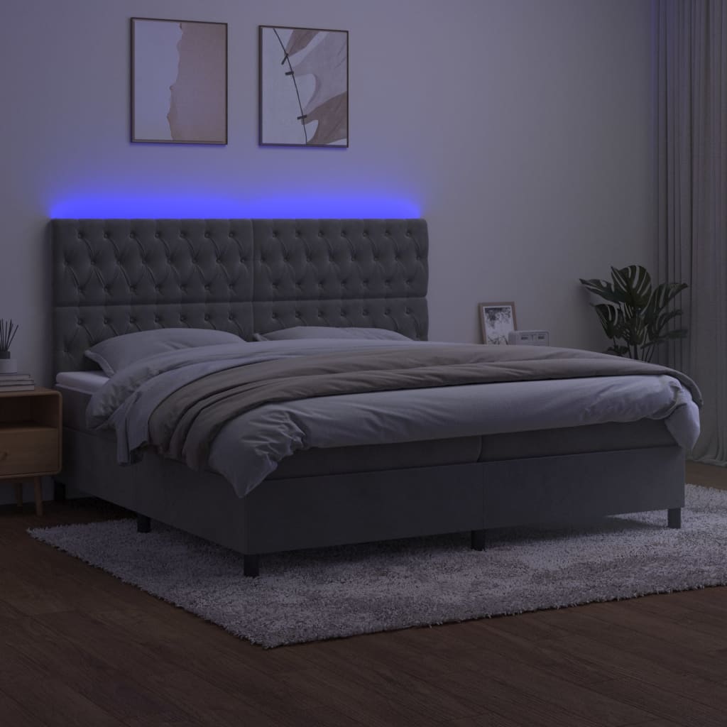 Sommier à lattes de lit matelas et LED Gris clair 200x200 cm