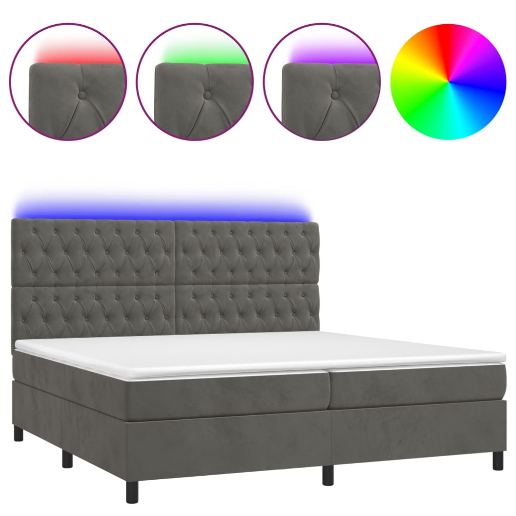 Sommier à lattes de lit matelas et LED Gris foncé 200x200 cm