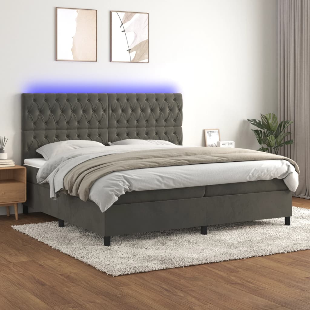 Sommier à lattes de lit matelas et LED Gris foncé 200x200 cm