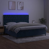 Sommier à lattes de lit matelas et LED Bleu foncé 200x200 cm