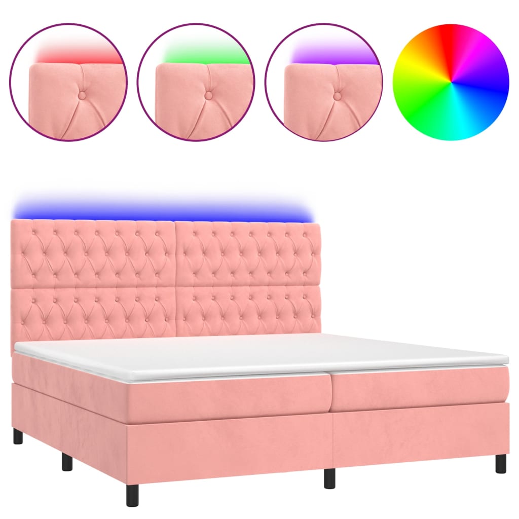 Sommier à lattes de lit matelas et LED Rose 200x200 cm Velours