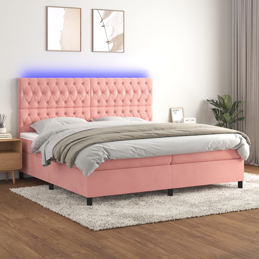 Sommier à lattes de lit matelas et LED Rose 200x200 cm Velours