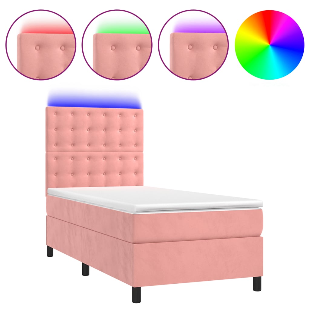 Sommier à lattes de lit matelas et LED Rose 80x200 cm Velours