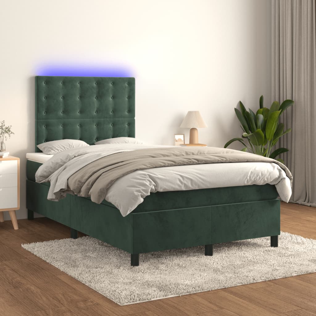 Sommier à lattes de lit matelas et LED Vert foncé 120x200 cm