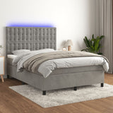 Sommier à lattes de lit matelas et LED Gris clair 140x190 cm