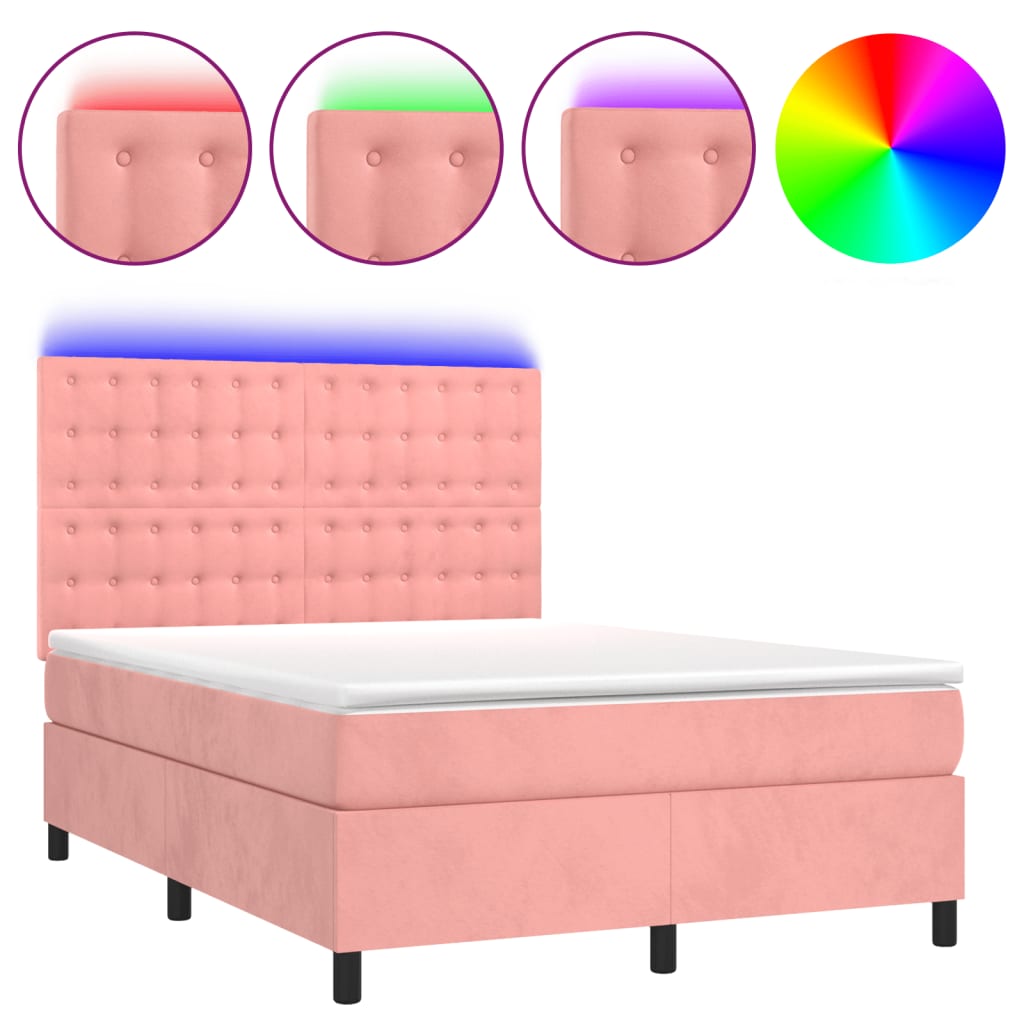 Sommier à lattes de lit matelas et LED Rose 140x190 cm Velours