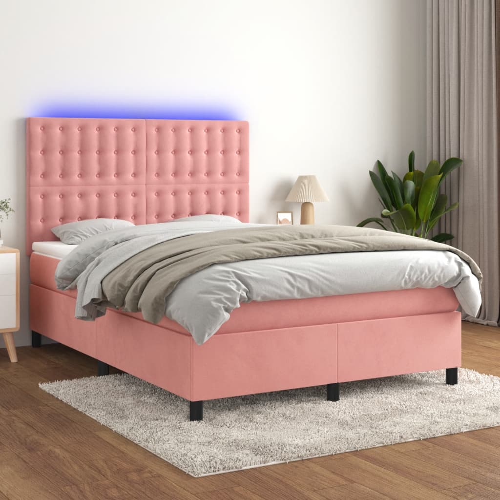 Sommier à lattes de lit matelas et LED Rose 140x200 cm Velours