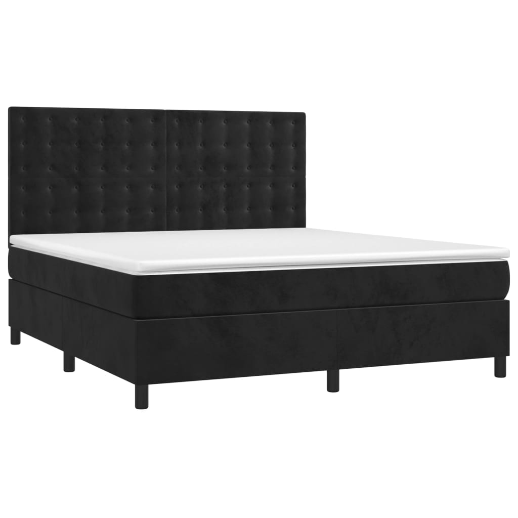 Sommier à lattes de lit matelas et LED Noir 160x200 cm Velours