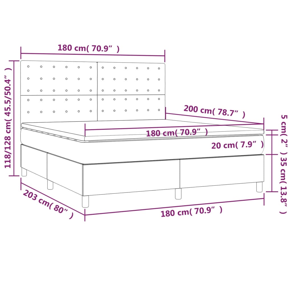 Sommier à lattes de lit matelas et LED Gris clair 180x200 cm