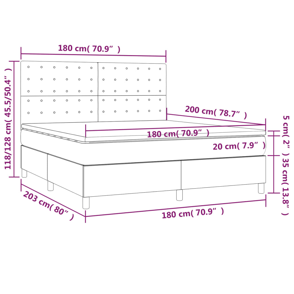 Sommier à lattes de lit matelas et LED Vert foncé 180x200 cm