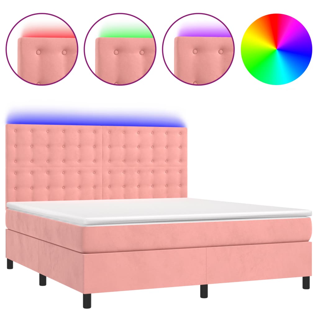 Sommier à lattes de lit matelas et LED Rose 180x200 cm Velours