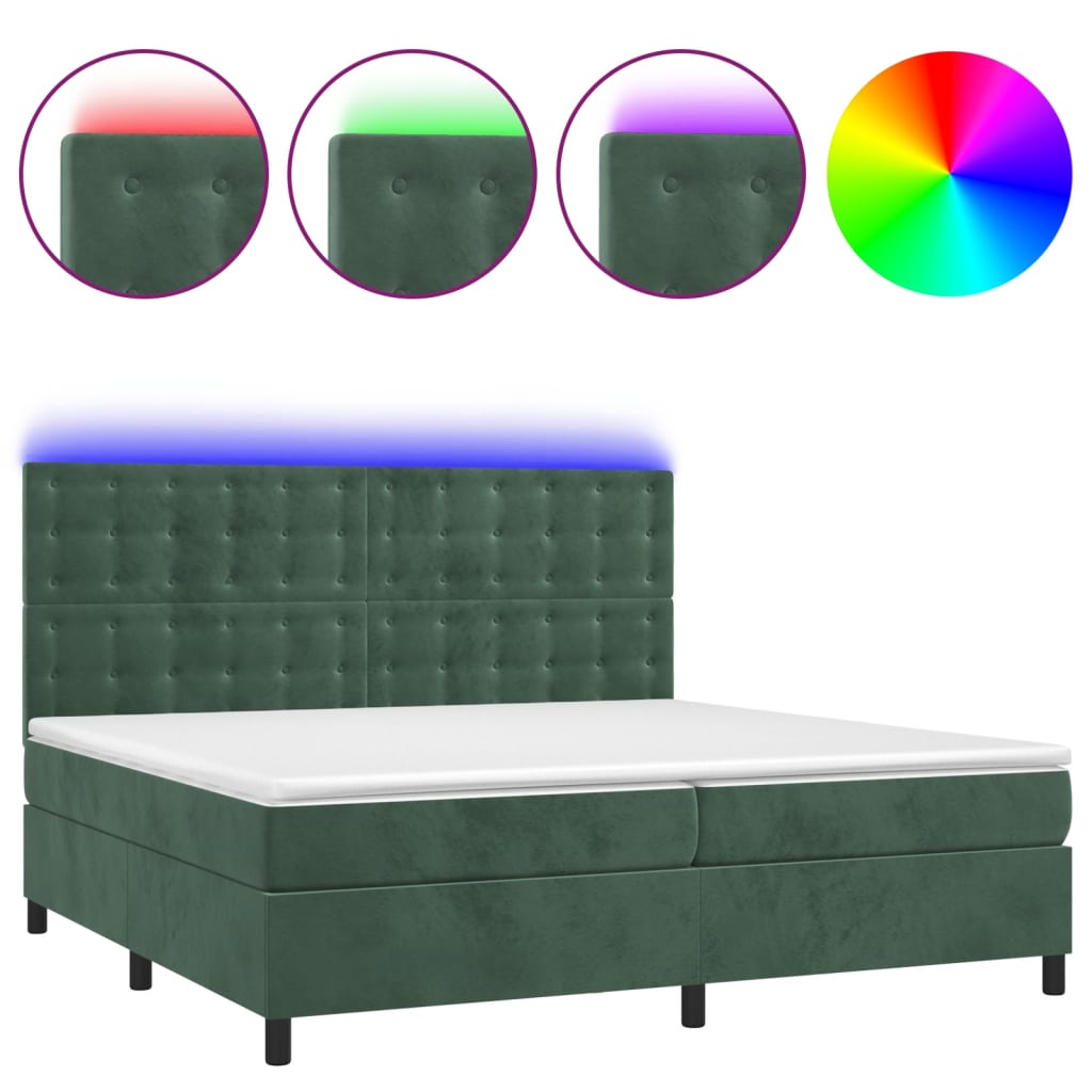 Sommier à lattes de lit matelas et LED Vert foncé 200x200 cm