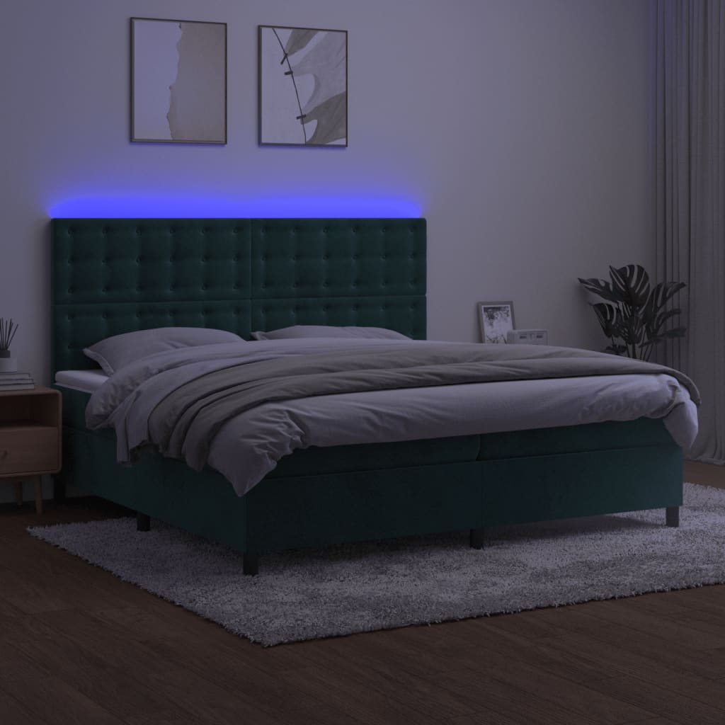 Sommier à lattes de lit matelas et LED Vert foncé 200x200 cm