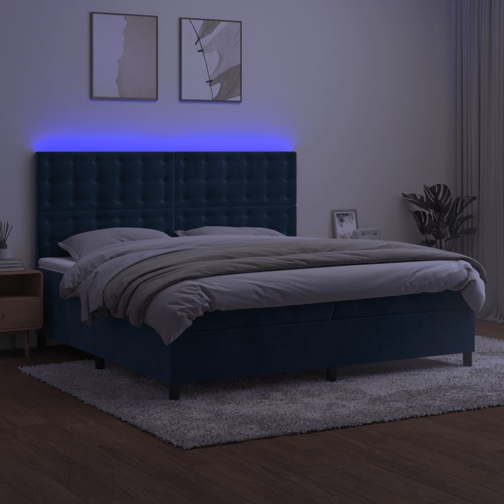 Sommier à lattes de lit matelas et LED Bleu foncé 200x200 cm