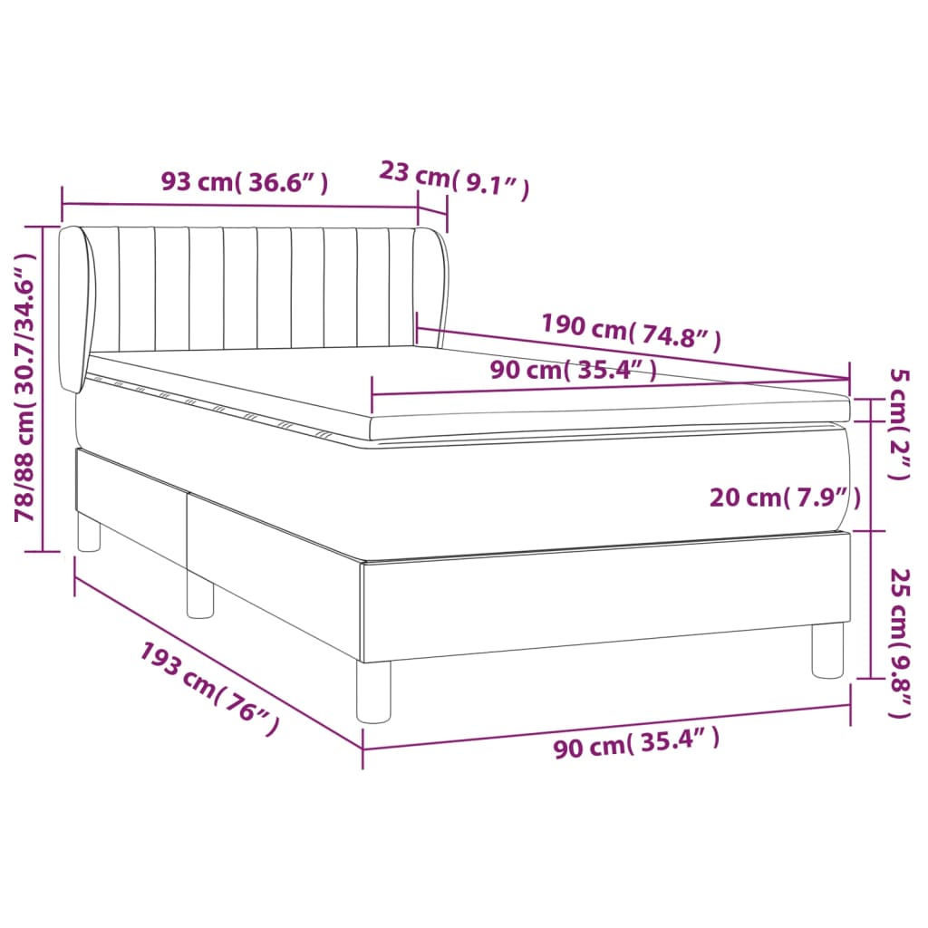 Sommier à lattes de lit et matelas Gris foncé 90x190 cm Tissu