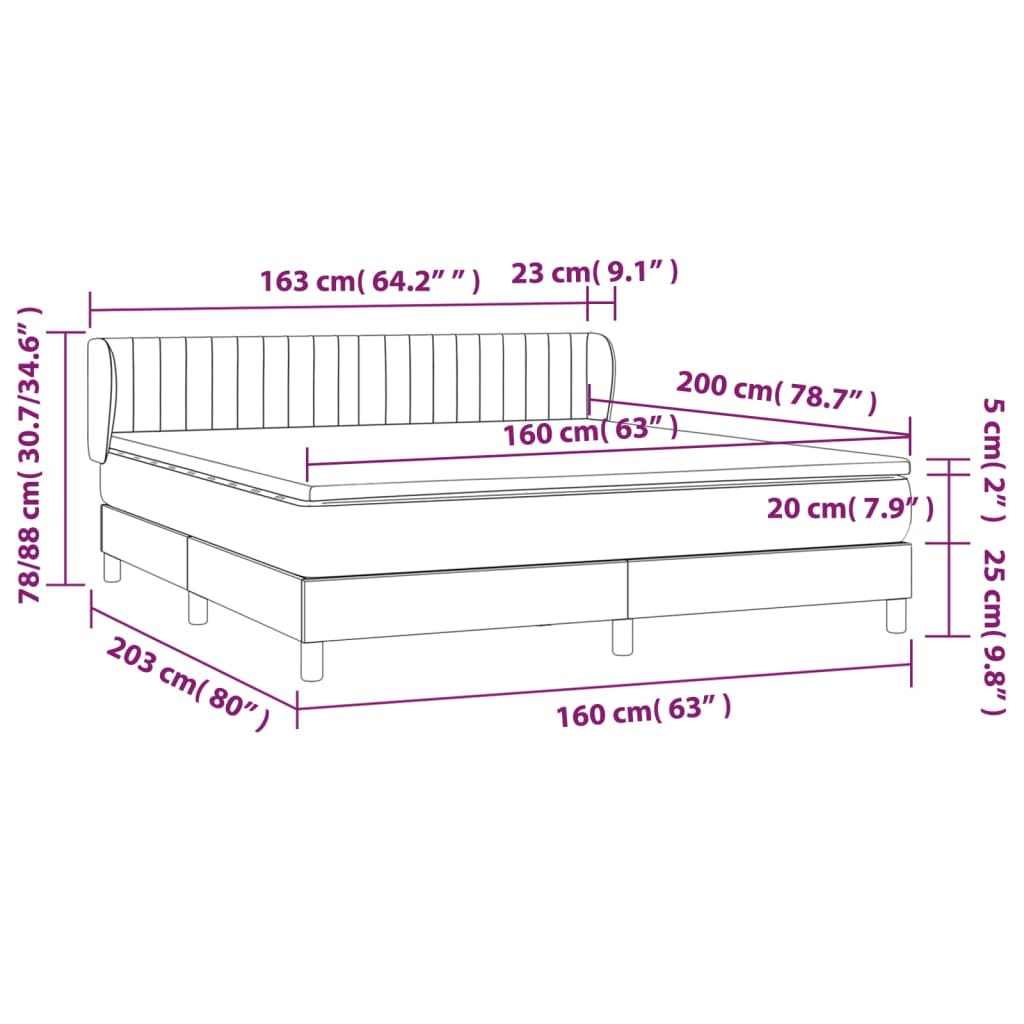 Sommier à lattes de lit avec matelas Gris foncé 160x200cm Tissu