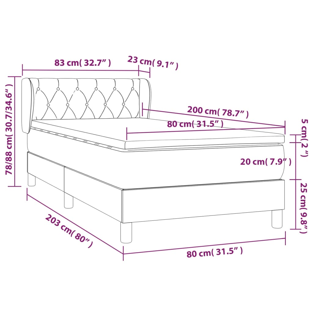 Sommier à lattes de lit avec matelas Gris foncé 80x200 cm Tissu