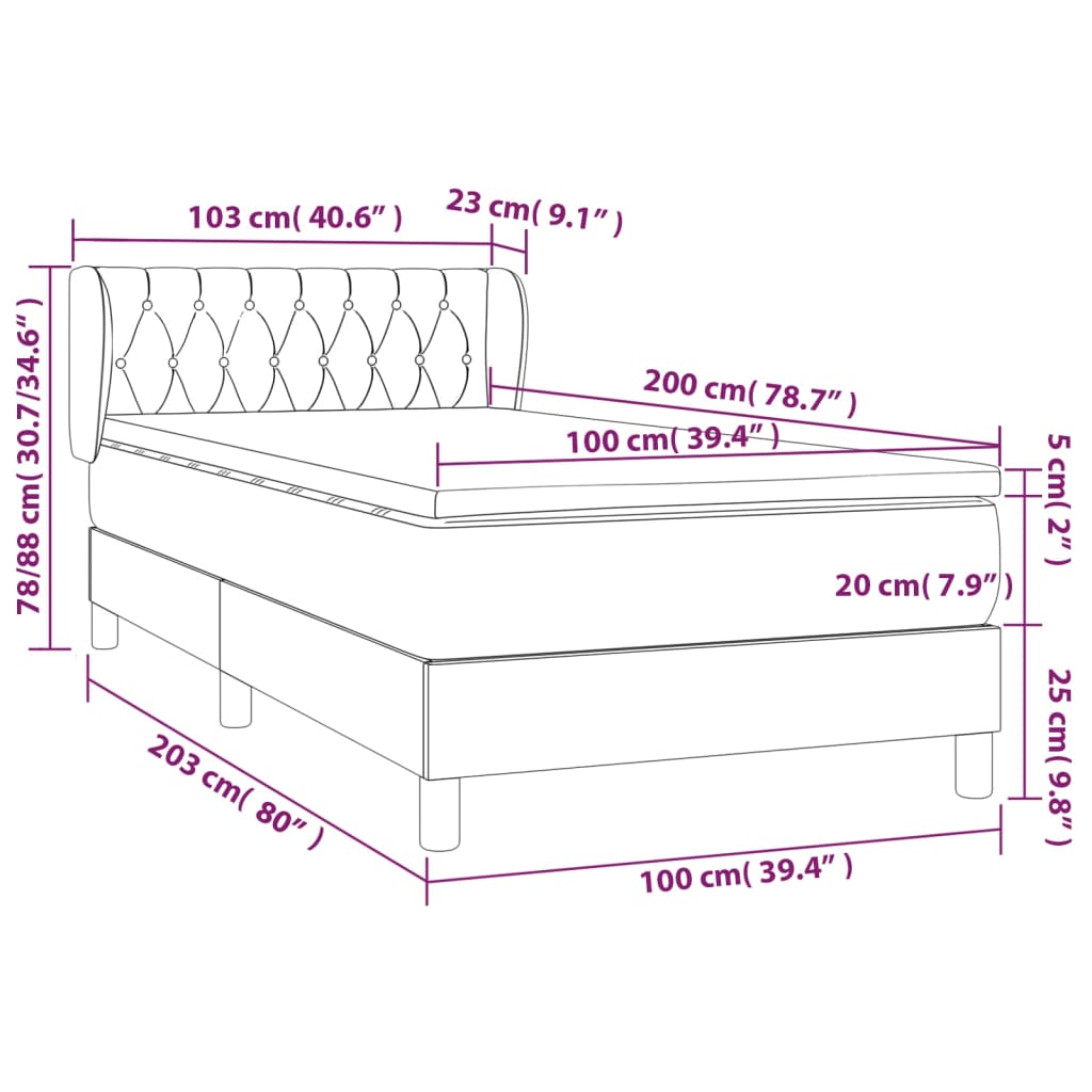 Sommier à lattes de lit avec matelas Noir 100x200 cm Tissu