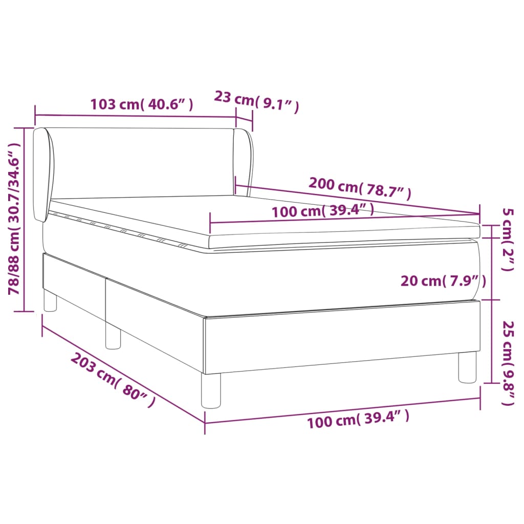 Sommier à lattes de lit avec matelas Gris foncé 100x200cm Tissu