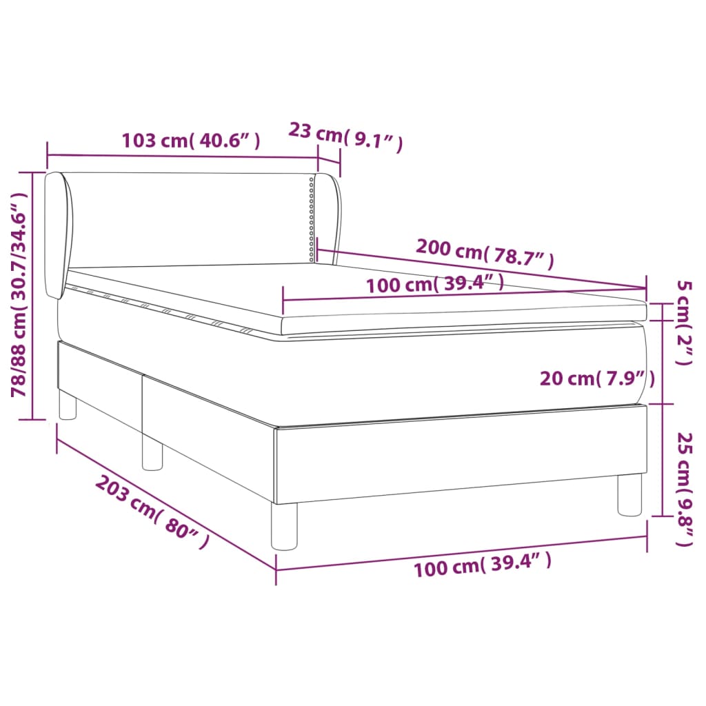 Sommier à lattes de lit avec matelas Noir 100x200 cm Tissu