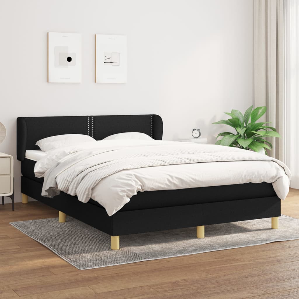 Sommier à lattes de lit avec matelas Noir 140x200 cm Tissu